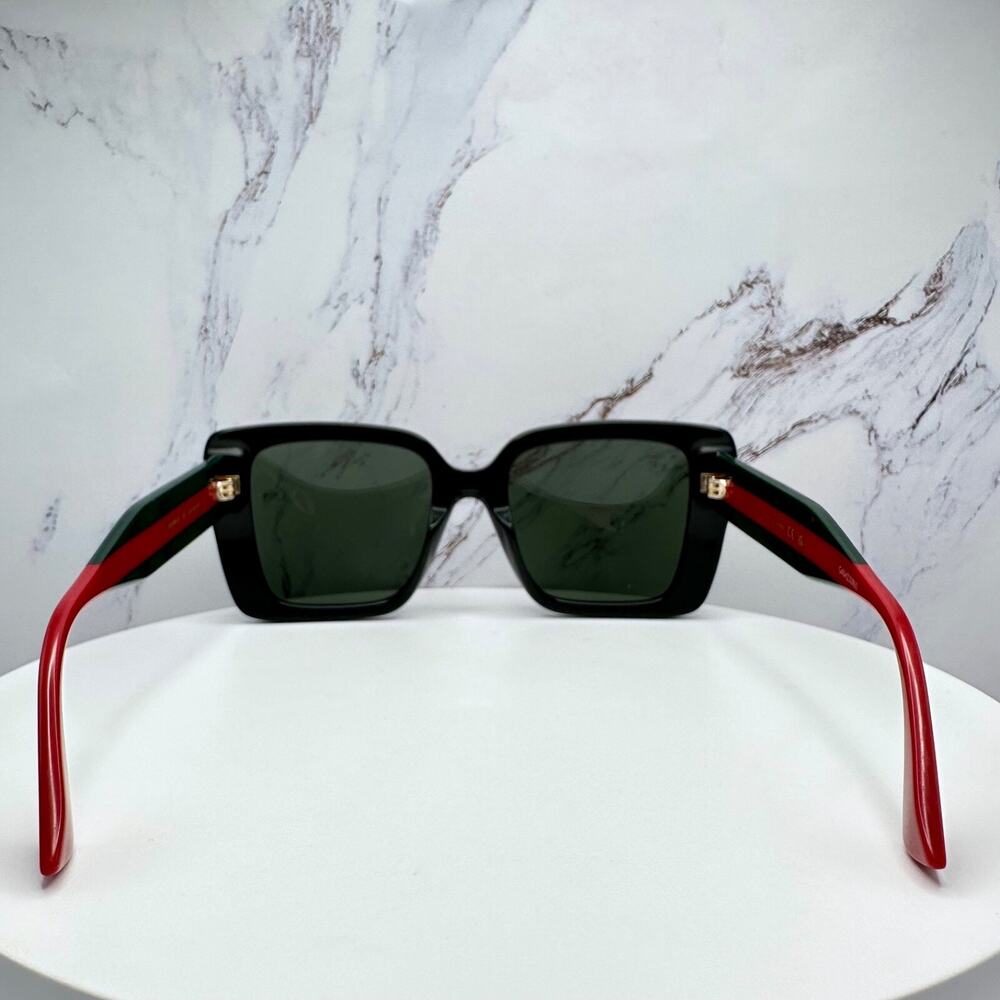 STYLISH New GUCCI Sunglasses Black Gold 3D Metal Logo Square Red Green Web Arms - Picture 16 of 16